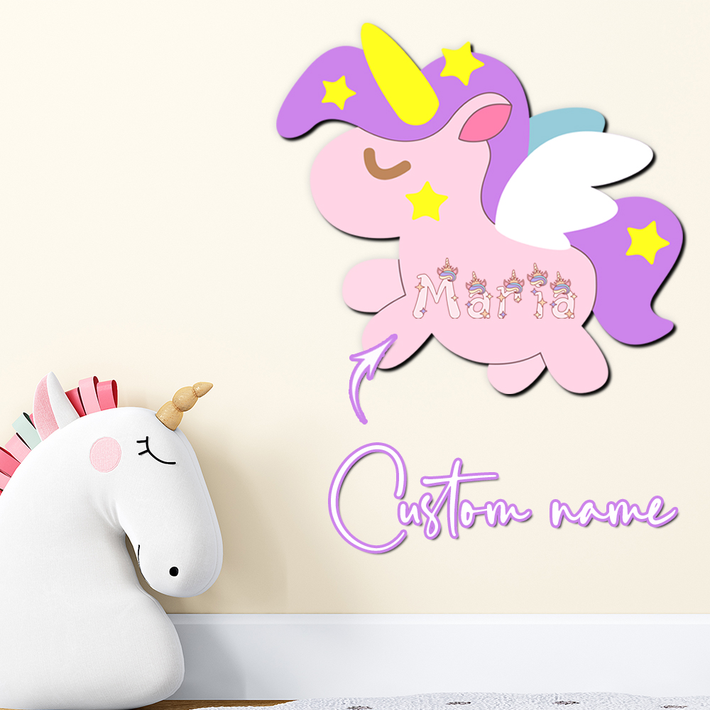 Baby Nursery Sign - Özel Unicorn Ahşap İsim Tabelası Kişiselleştirilmiş