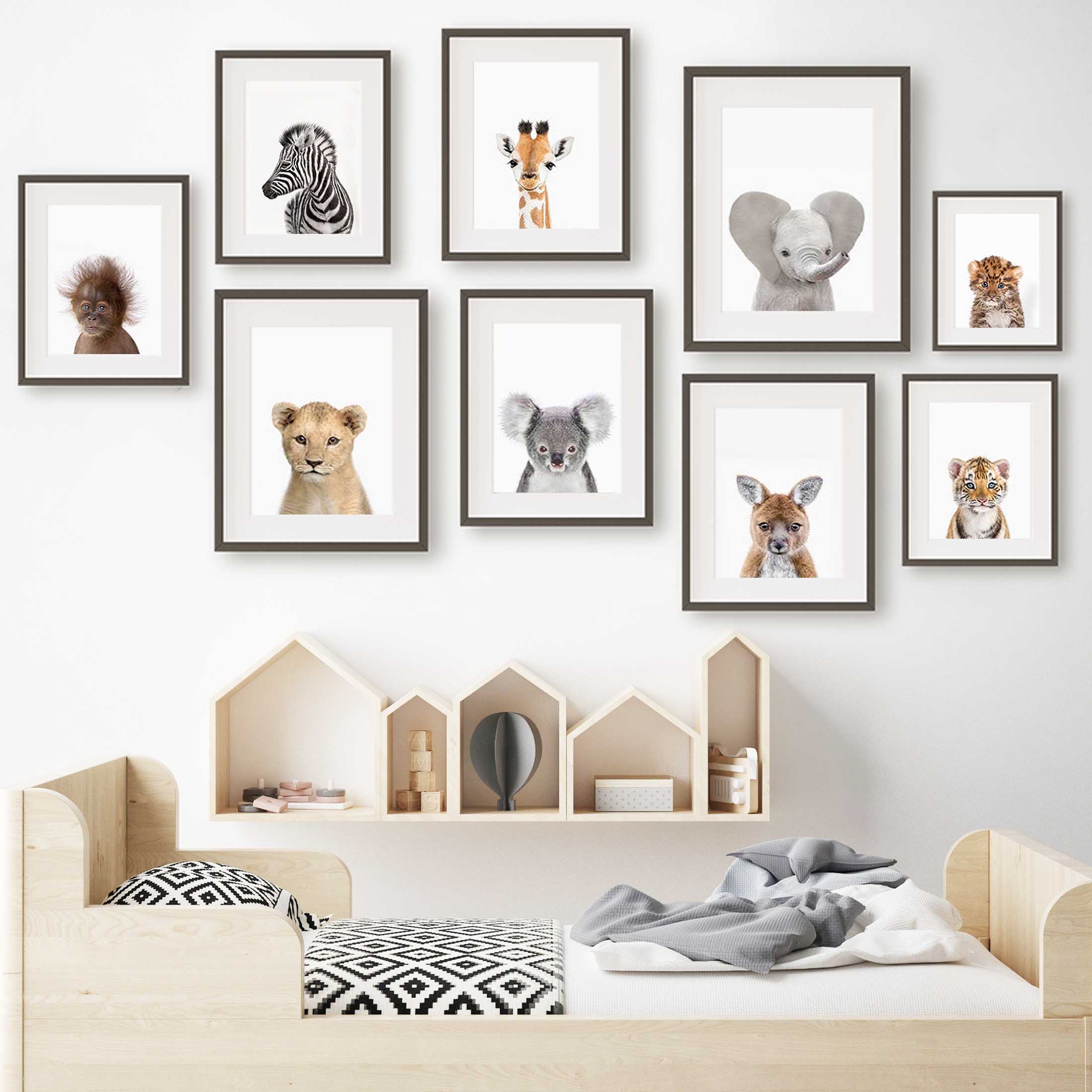Baby Nursery Jungle - Bebek Hayvanları Kreş Duvar Sanatı Baskıları