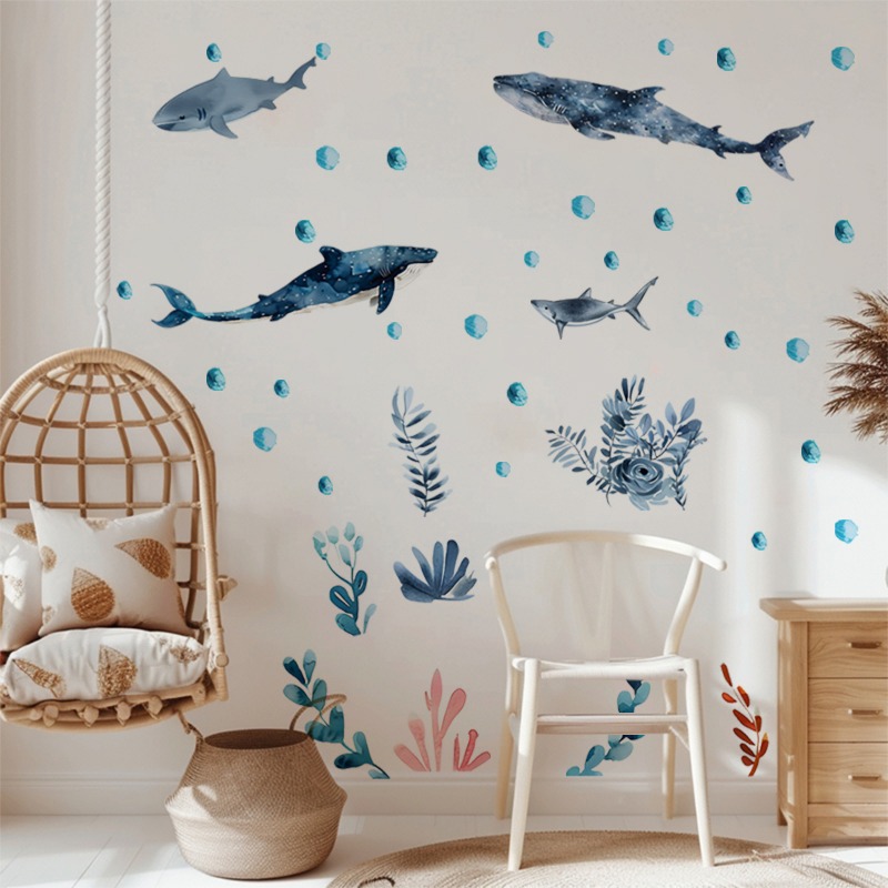 Baby Nursery Ocean - Denizaltı deniz yaşamı köpekbalığı balina duvar