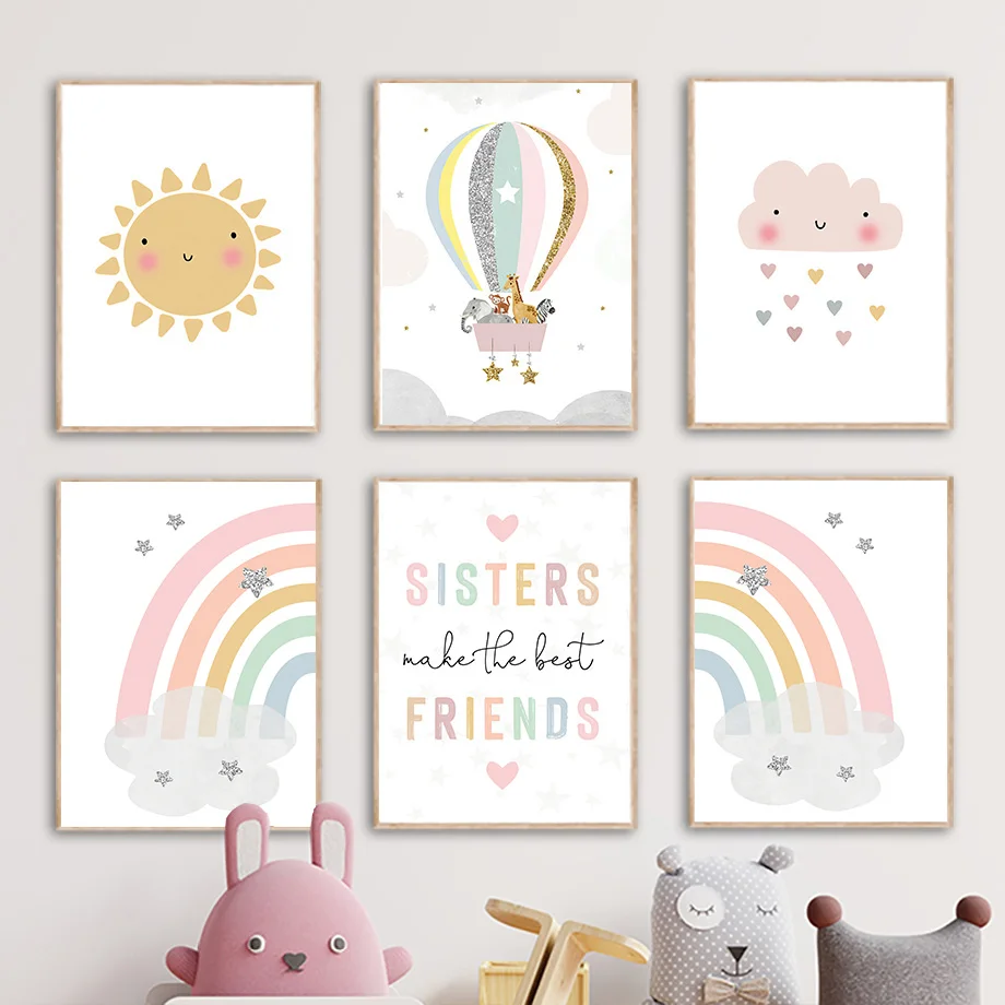 Baby Nursery Fabric - Zürafa Fil Sıcak Balon Güneş Gökkuşağı