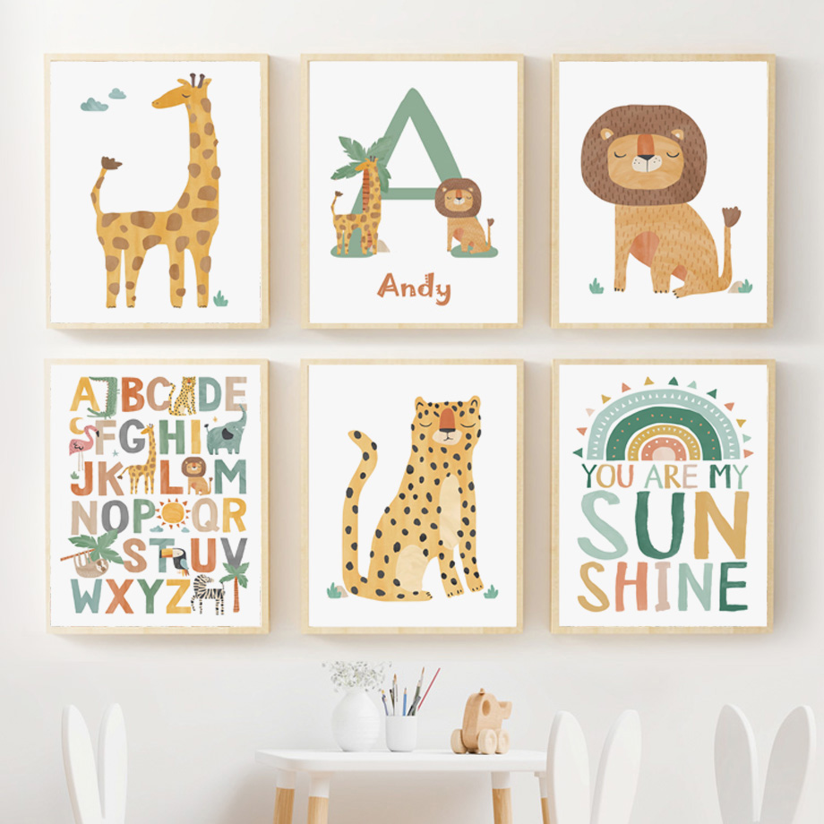 Baby Nursery Jungle - Orman Zürafa Aslan Leopar Alfabe Duvar