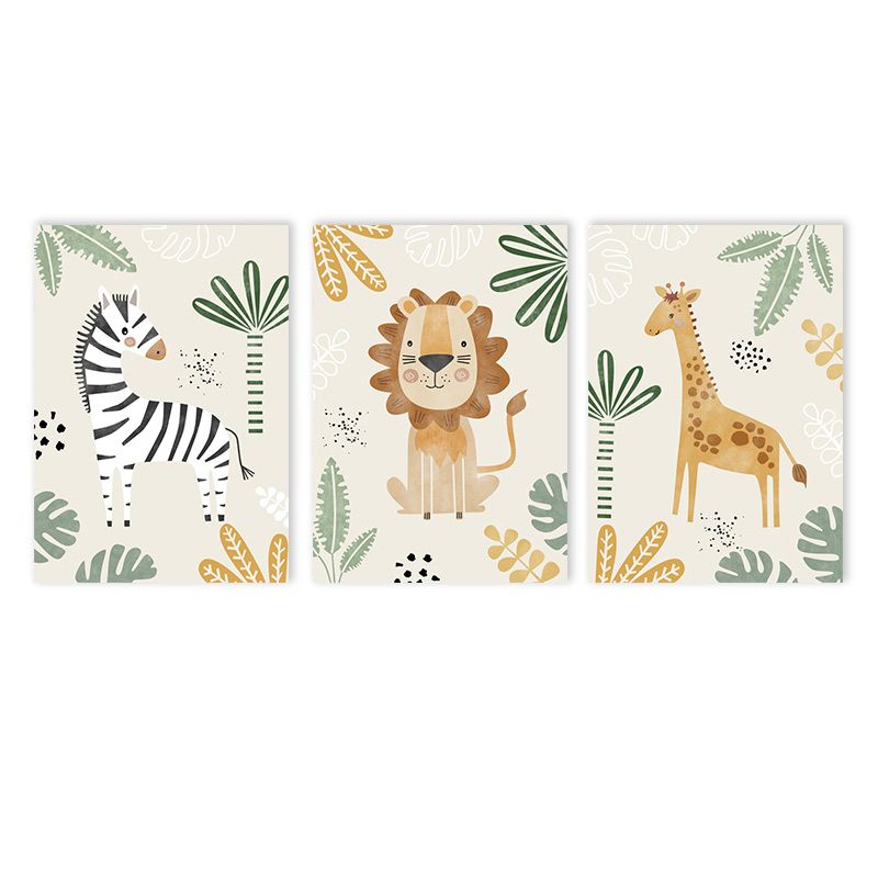 Baby Nursery Jungle - (Çerçevesiz 3 Parça) - Sevimli Aslan