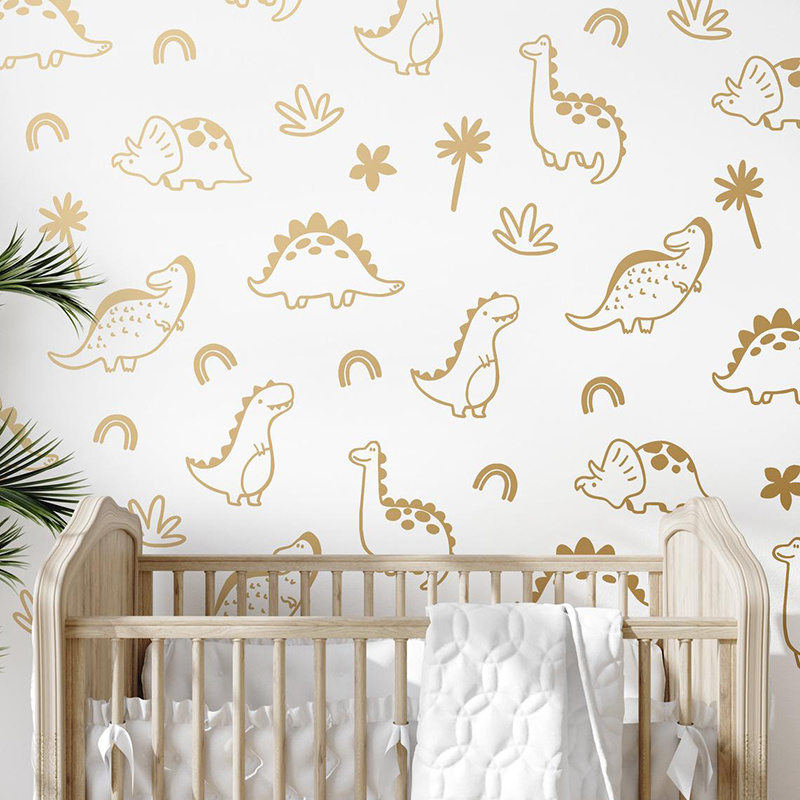 Baby Nursery Jungle - Geometrik Dinozor Ağacı Gökkuşağı Duvar Sticker
