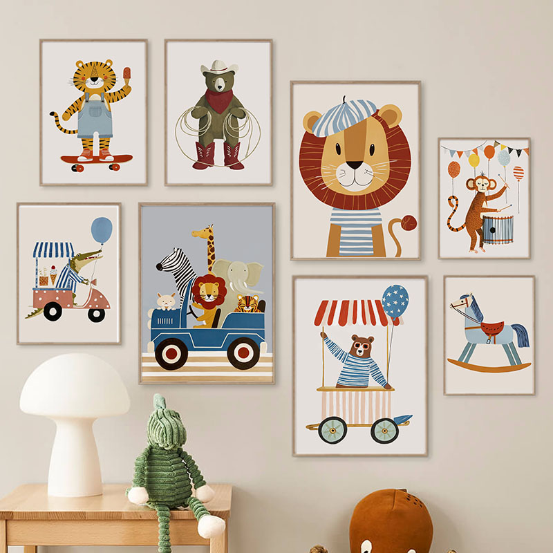 Baby Nursery Fabric - Komik Karikatür Hayvan Araba Balon Kreş