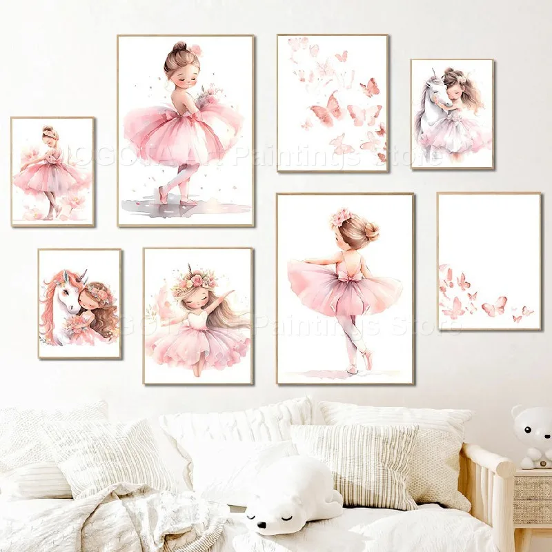 Baby Unicorn Nursery - 1 Adet--Pembe Kız Unicorn Balerin Kelebek